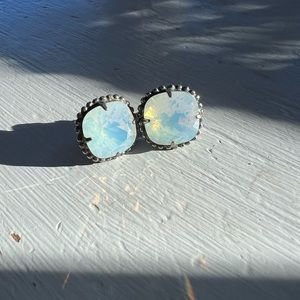 Sorrelli Cushion Cut Solitare Opal Stones Silver Stud Earrings